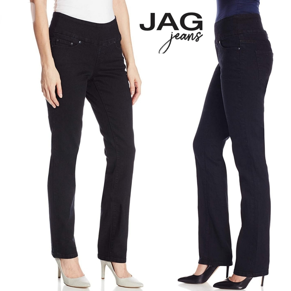 Jag strait leg pull on jeans dark wash light black. Size 8.